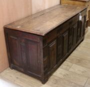 An early 18th century inlaid oak coffer W.149cm