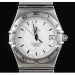 A gentlemen's stainless steel Omega Constellation Perpetual Calendar quartz wrist watch, with