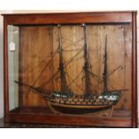 A French cased model of a ship overall length 90cm