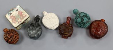 Six assorted Chinese snuff bottles and a bone casket