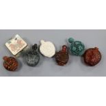 Six assorted Chinese snuff bottles and a bone casket