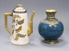 A Royal Worcester powder blue ground vase and a Royal Worcester Japonaise gilt decorated pot and