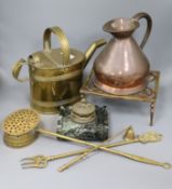 A marble and bronze inkstand and brass ware