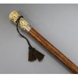 An ivory pique work walking cane, with silver mounted dated 1697 length 85.5cm