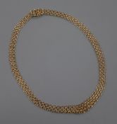 A 9ct gold mesh link chain necklace, 44cm.