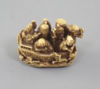 A Japanese ivory netsuke of the Takarabune (treasure ship) 19th century, signed Kagetashi, with