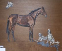 Barbara Waller commissioned painting for Roy Denys Francis c.1965, study of a horse and two setters,