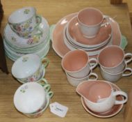 A Shelley 'Wild Flowers' tea service (19 pieces) and a Susie Cooper part spotted pink and white