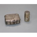 A 19th century Dutch? white metal snuff box and Victorian silver coin case.