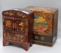 An Art Deco leather miniature cabinet and a similar Japanese cabinet tallest 33cm