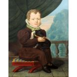 Continental Schooloil on canvasPortrait of a seated child holding a lap dogindistinctly signed31 x