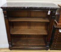 A Wiliam IV rosewood open bookcase with marble top W.101.5cm