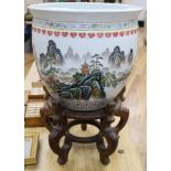 A Chinese fish bowl on stand height 58.5cm