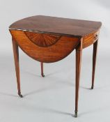 A Edwardian Sheraton revival inlaid satinwood Pembroke table, with frieze drawer, W.2ft 5in. D.1ft