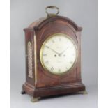 An early 19th century single pad top mahogany table clock, with pull quarter repeat, the 7.75 inch