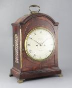 An early 19th century single pad top mahogany table clock, with pull quarter repeat, the 7.75 inch