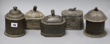 A collection of five 18th century lead tobacco jars