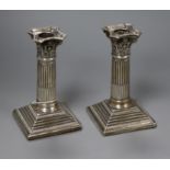 A pair of late Victorian silver dwarf candlesticks, 15.7cm.