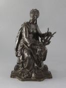 After Bourety. A 19th century French bronze allegorical figure of Music, height 14in.