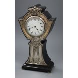 A George V Art Nouveau silver mounted ebonised mantle timepiece, G.E Walton & Co Ltd, Birmingham,