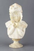 A late 19th century alabaster bust of a girl, raised on a socle base, unsigned, height 17.5in.