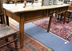 A late 18th century French pine and ash three drawer farmhouse table W.228cm