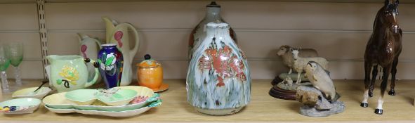 A collection of Carlton Ware and two pottery vases, three animal ornaments and a Beswick horse