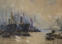 Arthur Legge (1859-1942), watercolour, shipping on the Thames, signed and dated '89, 39 x 59cm