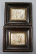 Birt after Tenniers, a pair of oil on ivory miniatures, tavern scenes 5 x 6cm