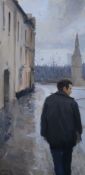 Kenny Harris, oil on canvas, 'Oxford Rainy Day 2004', signed, 60 x 29cm