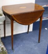 A George III style satinwood-banded mahogany oval Pembroke table W.71cm
