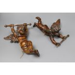 Two pine carved figures of cherubs longest approx. 27cm