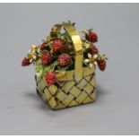 A modern Cartier silver gilt and enamel basket of strawberries table ornament, signed Cartier,