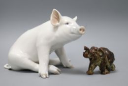 A Royal Copenhagen pig and an elephant tallest 16.5cm