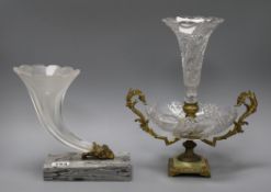 A cornucopia epergne and a single trumpet epergne tallest 28cm