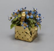 A modern Cartier? silver gilt and enamel basket of flowers table ornament, signed Schrote?, with