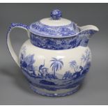 A Staffordshire blue and white lidded jug, bearing a fake Spode mark height 29cm