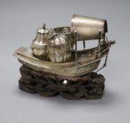 A Chinese white metal white metal "junk" condiment stand by Wang Hing, 11.8cm.