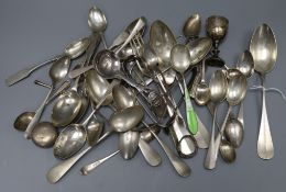 A group of mixed silver and white metal flatware and other minor silver.
