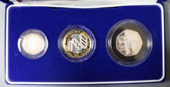 Royal Mint silver proof piedfort coins - 2003 three coin collection, 2004 Entente Cordial Crown,
