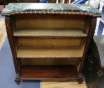 A Regency style marble top open bookcase, with lion's feet W.92cm