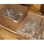 Two boxes of cut glass storage jars, punch bowls, plates etc