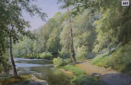 Henry Sylvester Stannard, watercolour, river landscape, signed, a letter verso, 37 x 56cm