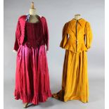 La Bohème: A rail with a mustard velvet bodice and skirt, rust coloured embroidered bodices and