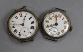 An early 20th century silver military wrist watch and one other early 20th century silver wrist