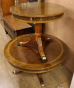 Two banded mahogany circular topped occasional tables W.91 and 66cm