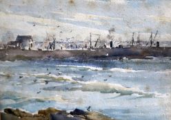 Andrew Gamley (1869-1949)watercolour,Coastal landscape,signed,28 x 39cm