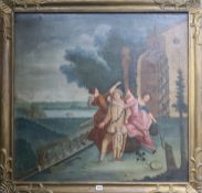 Italian School, oil on canvas, figures on a terrace, bear date 1787, 87 x 90cm