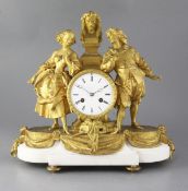 A third quarter of the 19th century French ormolu mounted marble mantel clock, the 3.75 inch