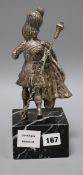 A white metal drum major South Guards, on marble base height 26cm